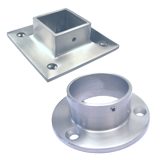 Bodenanker für Rohr 48,3mm und 40/40 Vierkant Bodenanker u. Wandanschlüsse für Rohre 48,3/2,0 mm + 40/40/2,0 mm, V2A