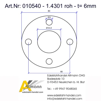 Anschraubplatte mit Mittelloch 33,9mm