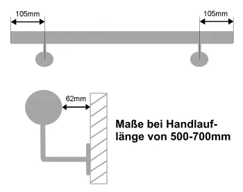 Maße Handlauf mit Länge 500-700mm