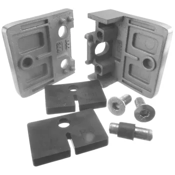 Glasklemme 45 x 45 mm mit flachen Anschluss und Sicherungsstift