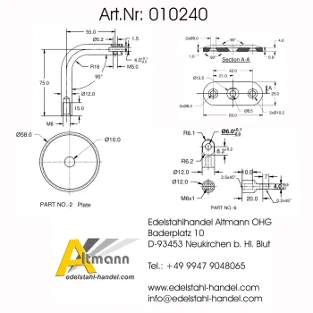 Handlaufhalter beweglich, mit Anschraubplatte für Rohr 42,4 mm