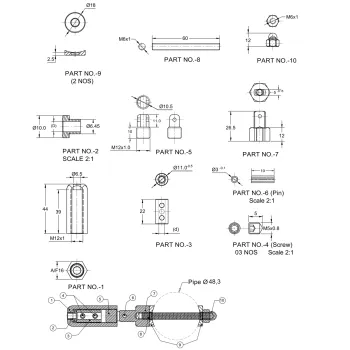 Skizze für Seilspanner für Rohr 48,3 mm