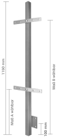 VA-Balkonpfosten 40/40 mm, Wandmontage, mit 2 Durchgangslaschen