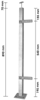 Balkonpfosten 60/60 mm inkl. VA-Rohrträger, 2 Anfangslaschen