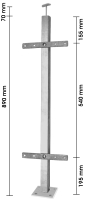 Balkonpfosten 60/60 mm inkl. VA-Rohrträger, 2 Durchgangslaschen