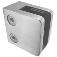 Glasklemme Edelstahl flach mit Sicherungsplatte 45 x 45 mm