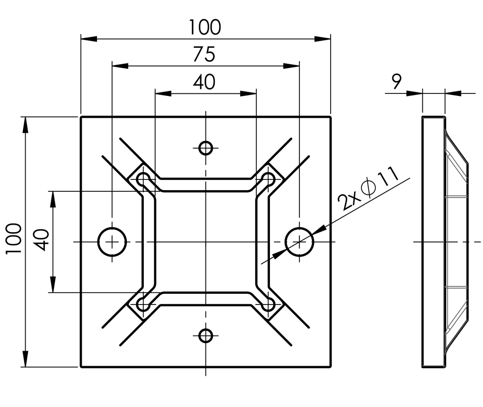 Ankerplatte für Rohr 40 x 40