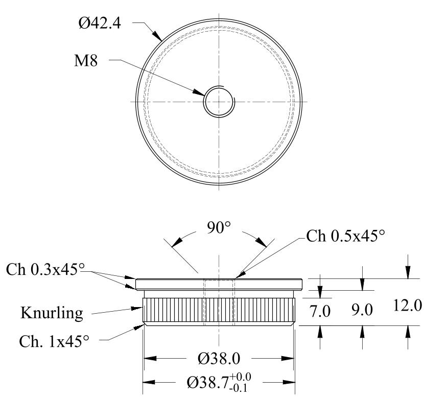 Flache Endkappe mit Gewinde für Rohr 42,4 x 2,0 mm