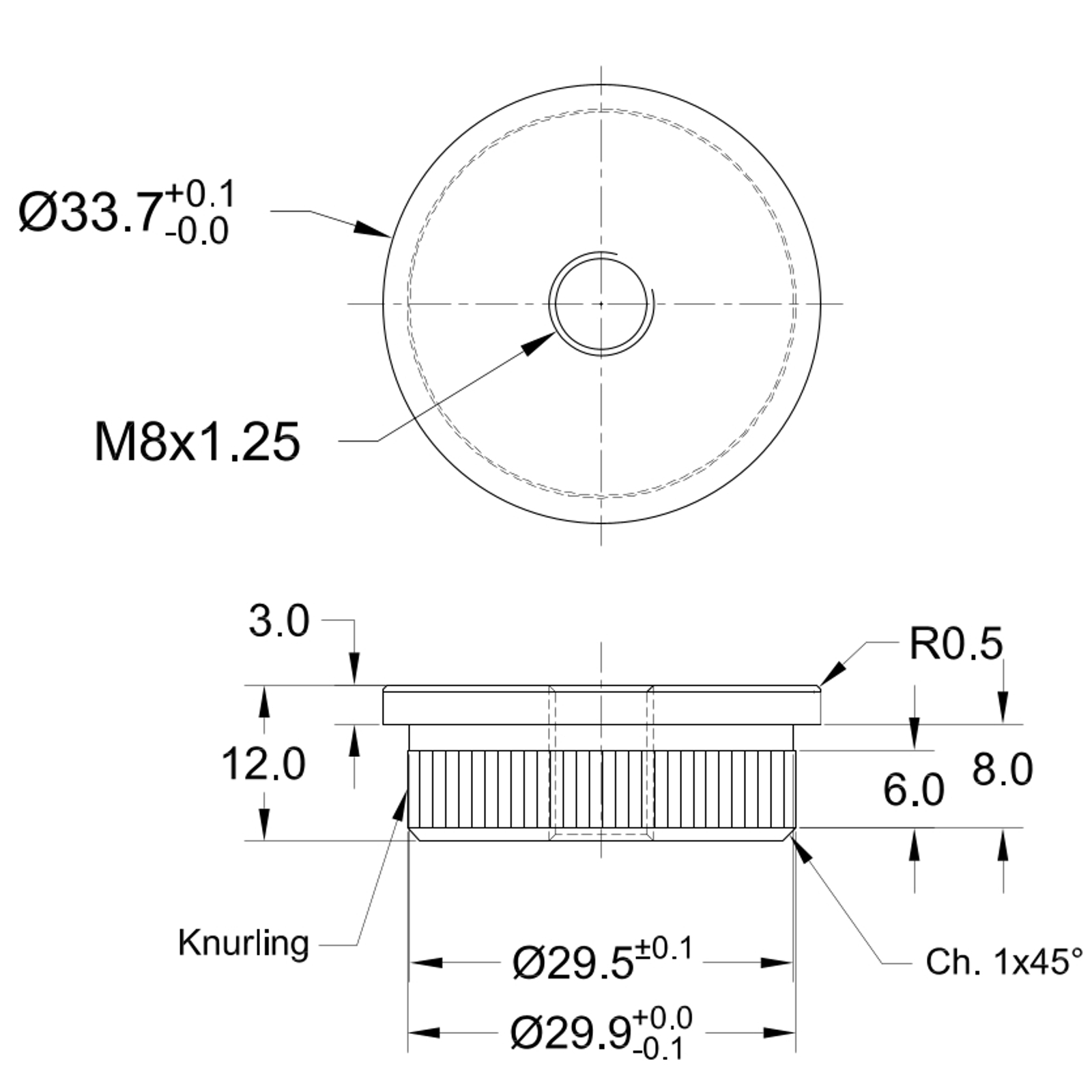 Endkappe massiv mit Gewinde für Rohr 33,7 mm