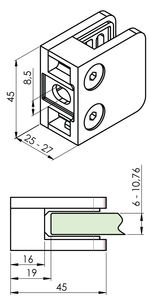 Glasklemme quadratisch flach