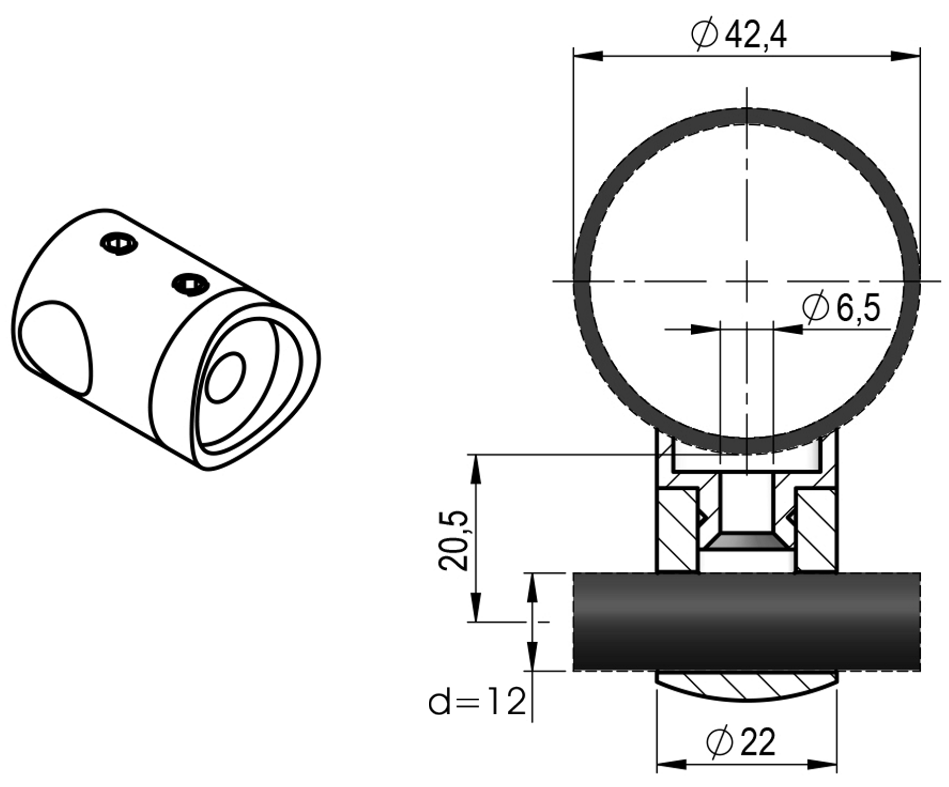 Querstabhalter für Rohr 42,4mm - 12mm