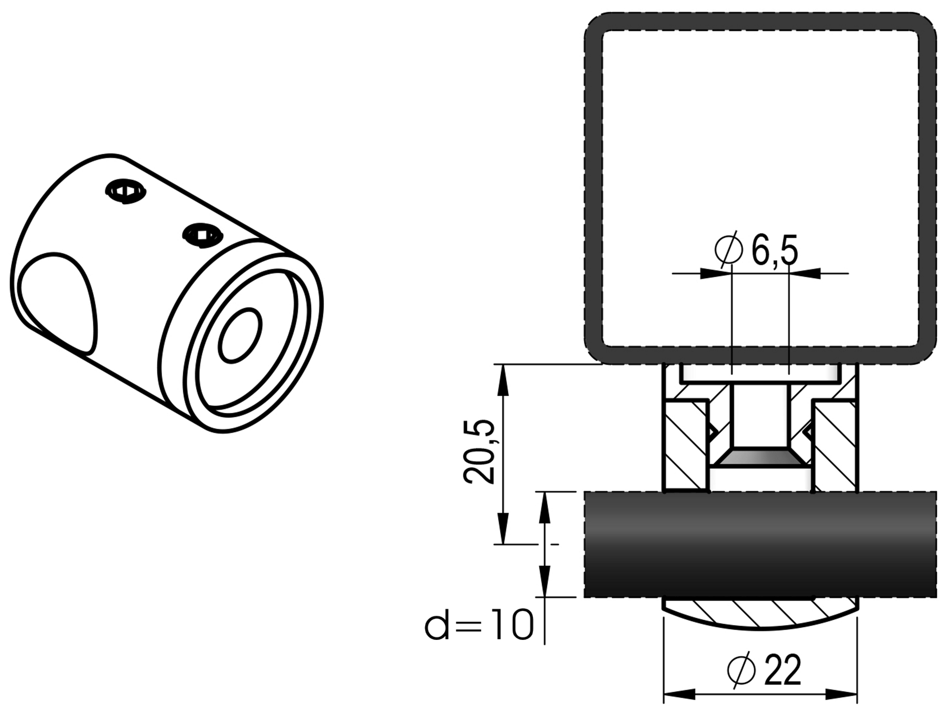 Querstabhalter für quadratisches Rohr