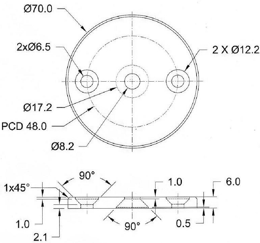 Edelstahlronde mit drei Bohrungen