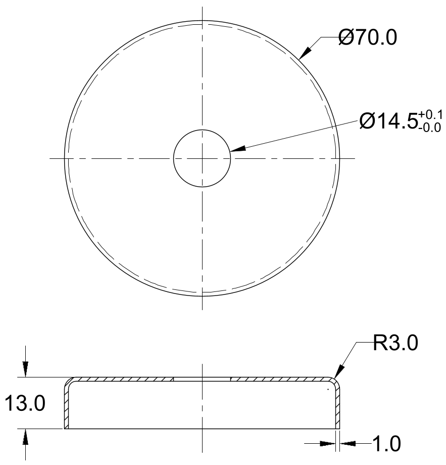 Rosette 70 x 12 mm mit einer Bohrung 14,5 mm