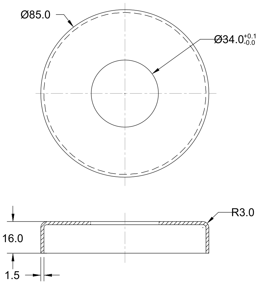 Rosette aus Edelstahl 85 x 16 mm für Rohr 33,7 mm