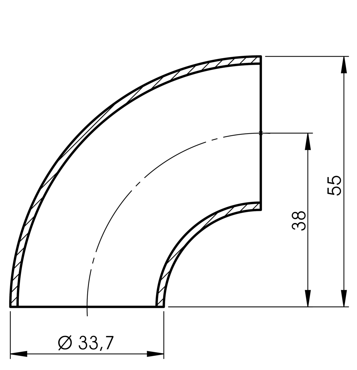 Schweissbogen 90 Grad für Rohr 33,7 mm