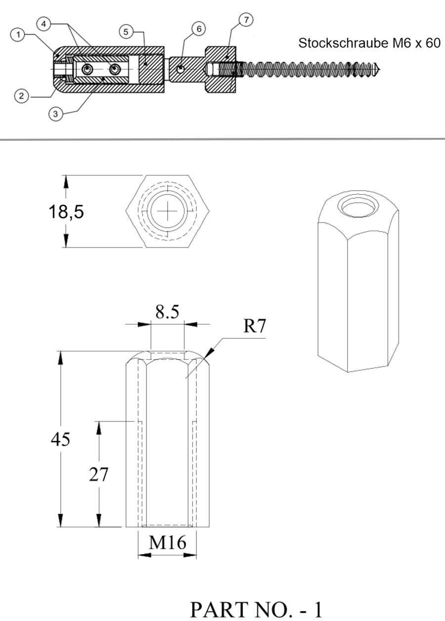 Edelstahl Seilspanner für Holz und für Seil 6 mm