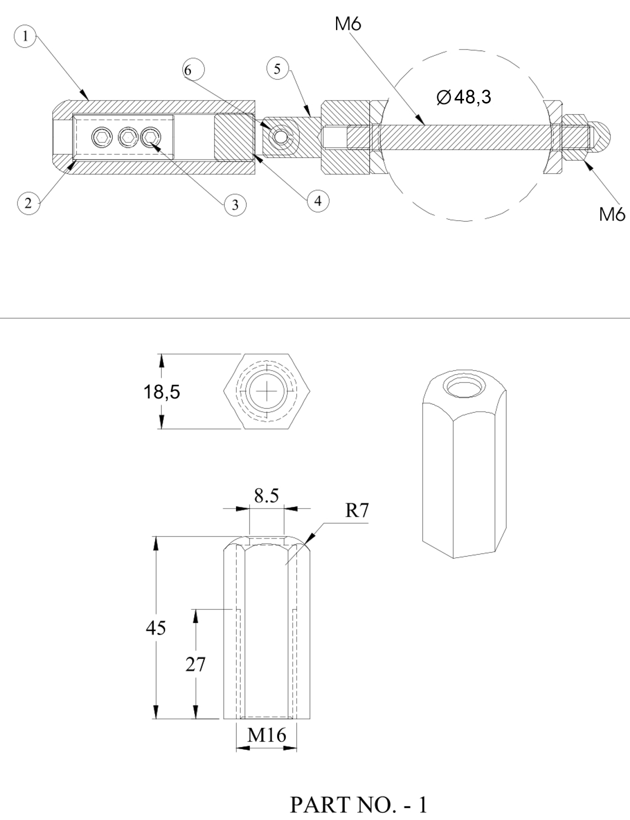 Seilspanner für Rohr 48,3 mm, mit Gelenk und für Seil 6 mm